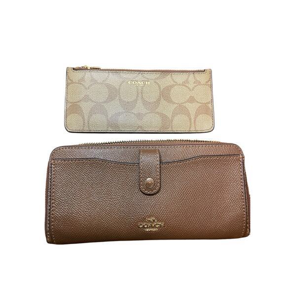 Coach Multifunction Wallet Large Brown Leather C Print Monogram Removable Insert - Picture 1 of 16